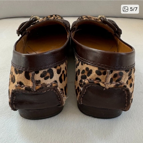 Franco Sarto Leopard Calf Hair & Leather Buckle Loafers 7.5 - Picture 4 of 6